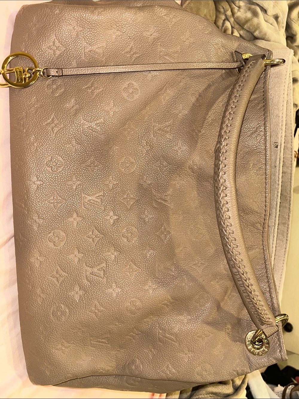Taupe Embossed Leather Shoulder Bag